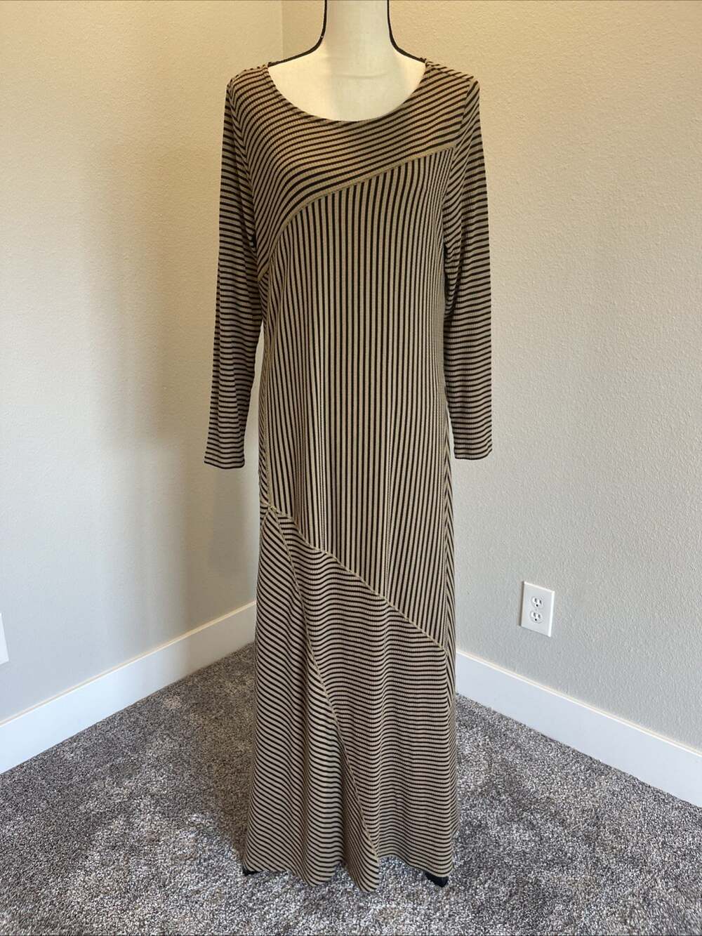 Soft Surroundings Women's Large Riley Dress Long Sleeve Maxi Ribbed Lagenlook